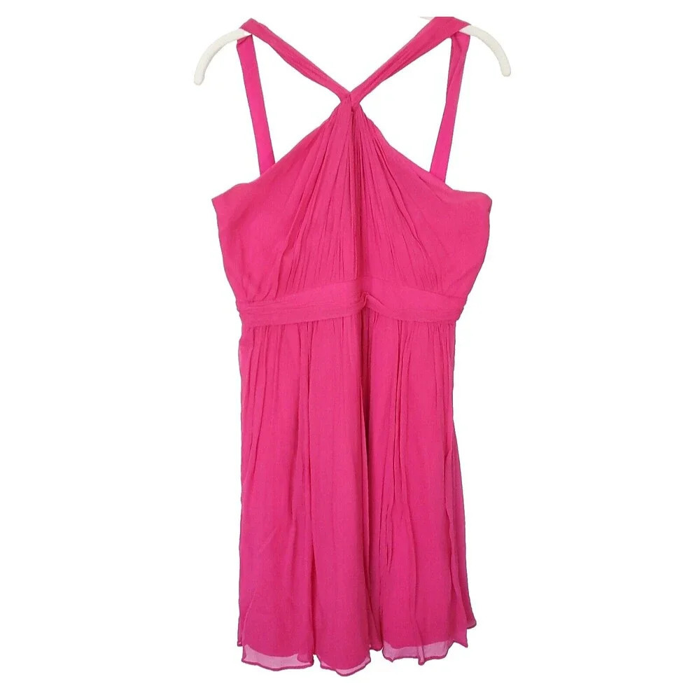 J. Crew Sinclair Dress Womens Size 8 Hot Pink 100% Silk Chiffon Formal Cocktail